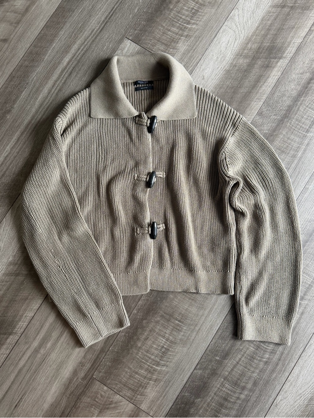 Massimo Dutti Womens Brown Rib Knit Cardigan Turn-Down Collar Size M 100% Cotton